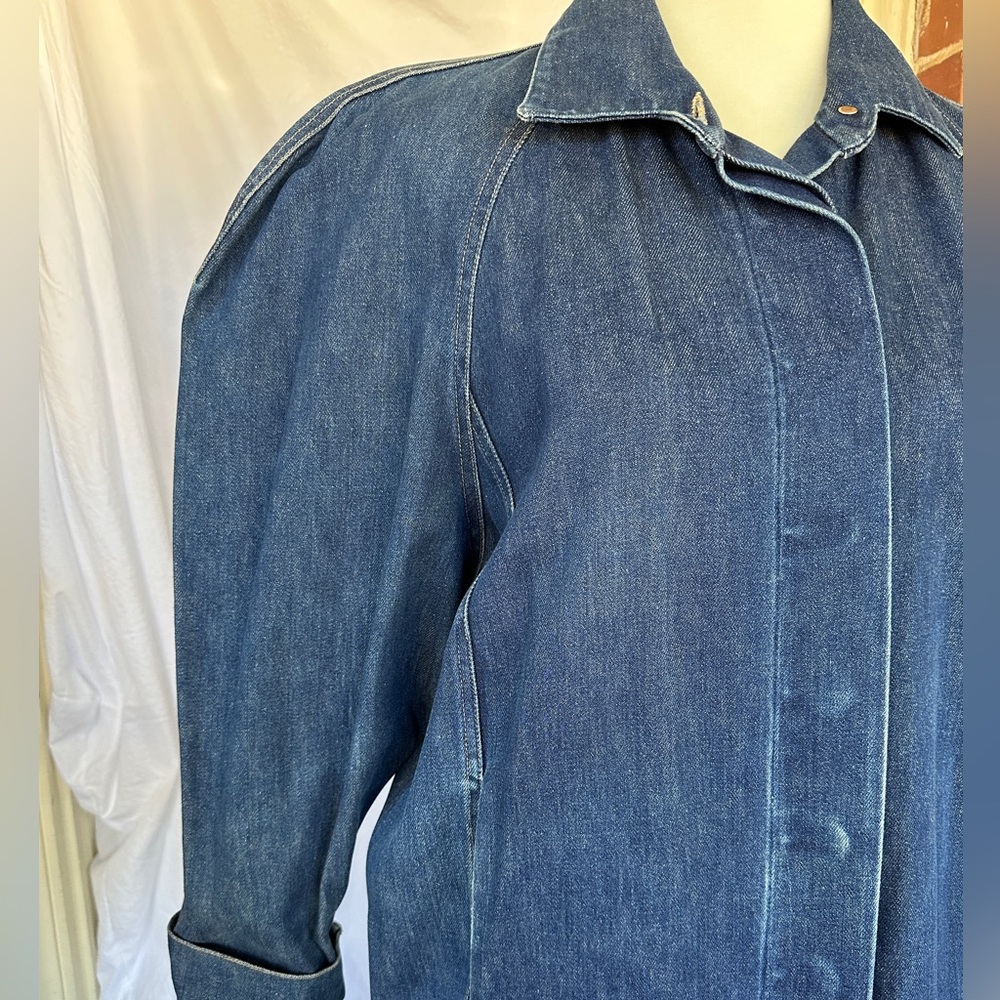 VINTAGE Norma Kamali 80s Denim Coat Dress Sz L - Picture 3 of 9